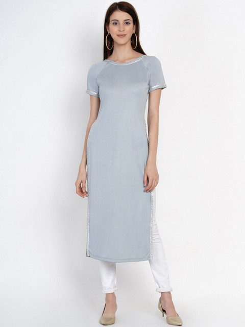 

Texco Women Grey Solid Straight Kurta