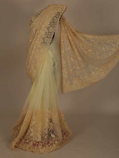 

Pothys Cream-Coloured Embellished Net Saree
