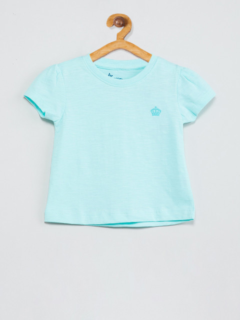 

max Girls Green Solid Round Neck T-shirt