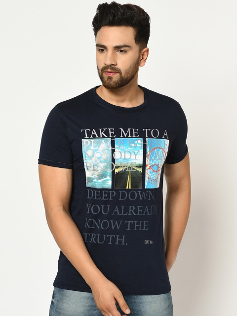 

Duke Men Navy Blue Printed Round Neck T-shirt