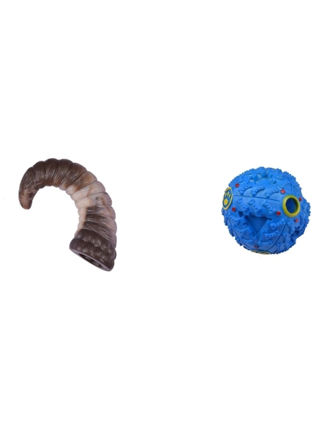 

Poochles Sheep Horn & Plastic Ball Combo Dog Toys, Brown