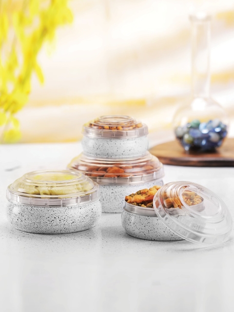 

Jensons Set Of 4 White & Grey Marble Finish Stainless Steel Belly Storage Containers