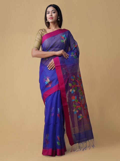 

Unnati Silks Blue Woven Design Maheshwari Saree