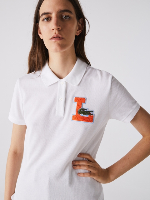 

Lacoste Women White Solid Polo Collar T-shirt