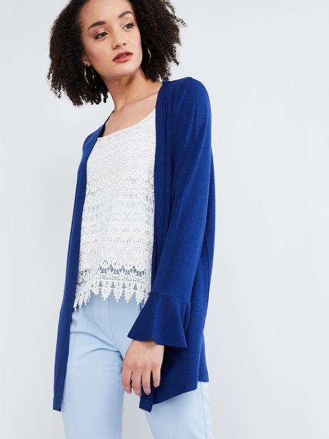 

max Women Blue Solid Open-Front Shrug