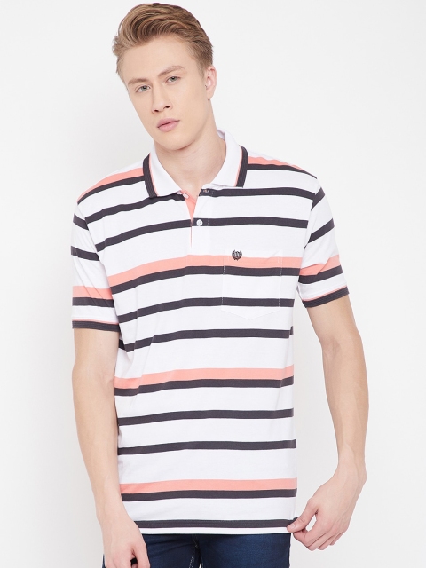 

Duke Men White Striped Polo Collar T-shirt