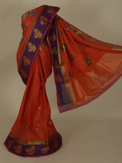 

Pothys Orange Woven Design Jute Silk Saree