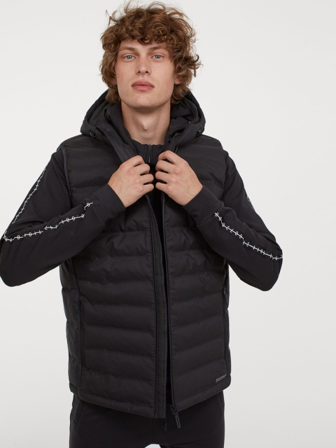 

H&M Men Black Solid Windproof Hooded Gilet
