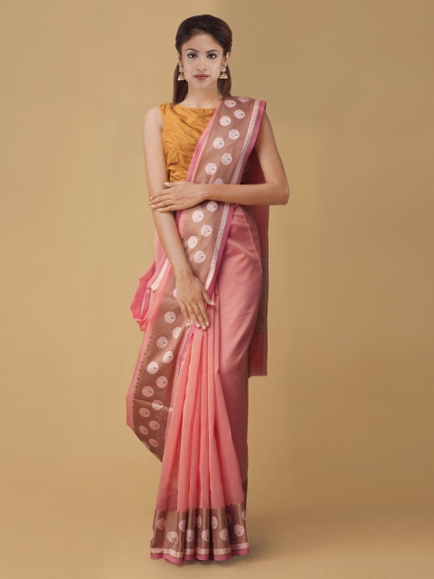 

Unnati Silks Pink Woven Design Banarasi Sustainable Saree