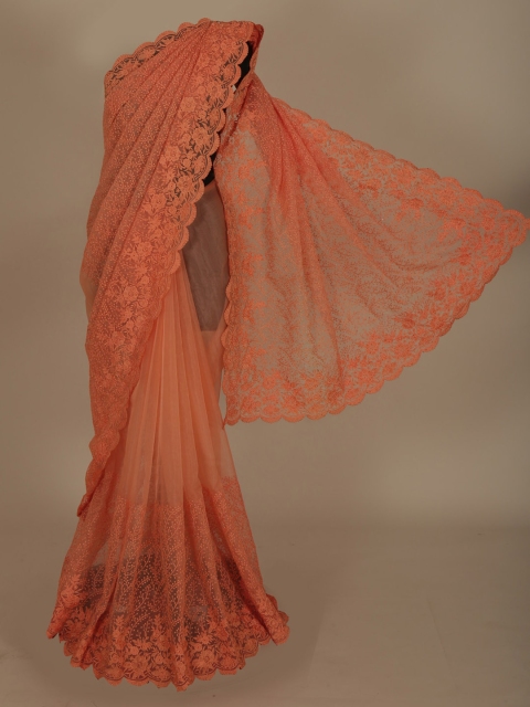 

Pothys Peach-Coloured Solid Net Saree