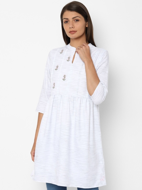 

Allen Solly Woman Women White & Green Embroidered Tunic