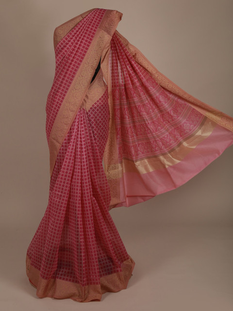 

Pothys Pink Printed Supernet Saree