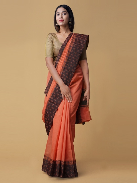 

Unnati Silks Orange Solid Banarasi Saree
