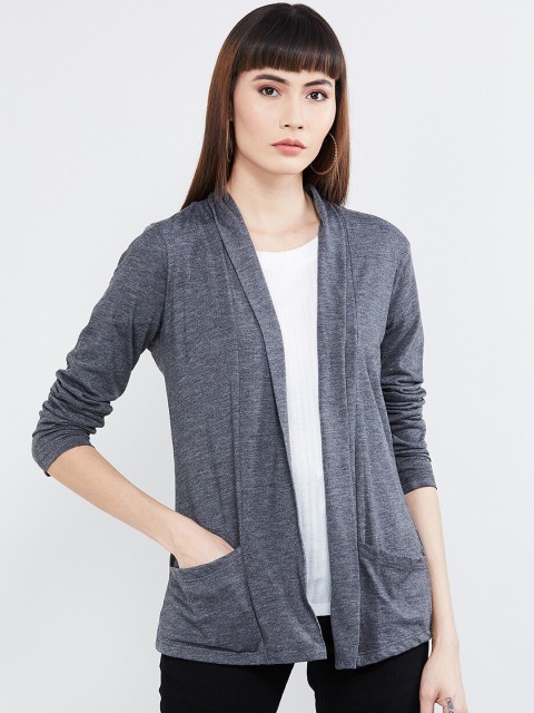 

max Women Grey Solid Open Front Shrug