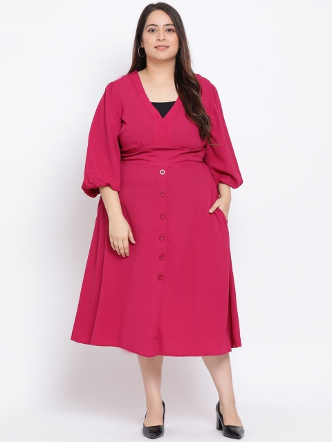 

Oxolloxo Women Magenta Solid Fit and Flare Dress