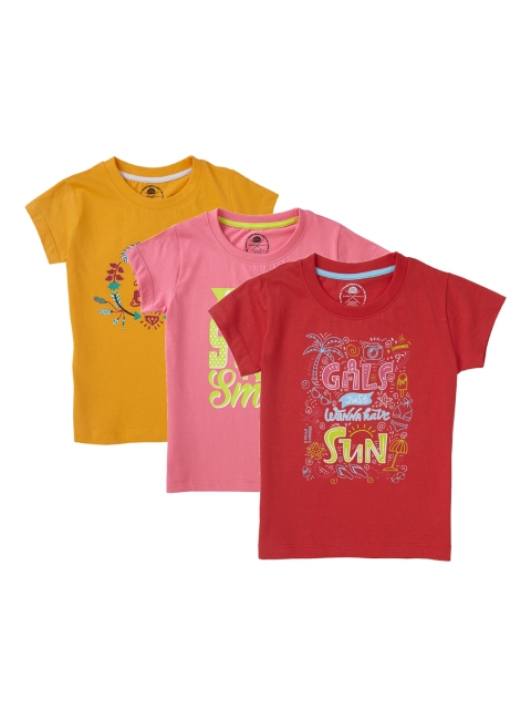 

Cub McPaws Girls Pack of 3 Printed Round Neck T-shirts, Red