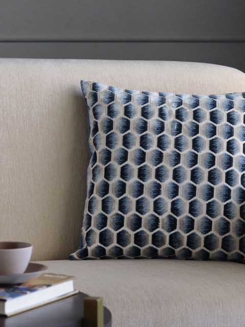

GMF Navy Blue Printed Velvet Square Cushion Cover