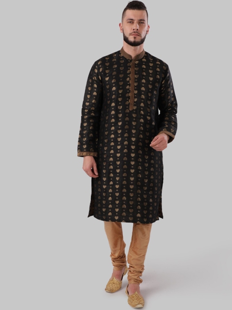 

Ethnix by Raymond Men Black & Gold-Toned Woven Design Straight Kurta