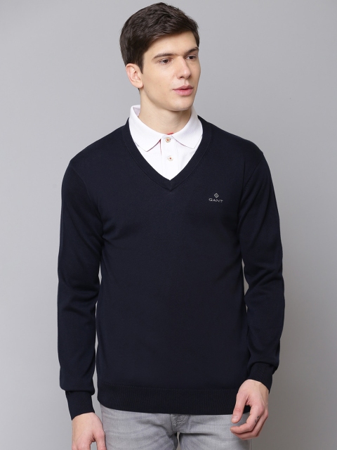 

GANT Men Blue Solid Pullover Sweater