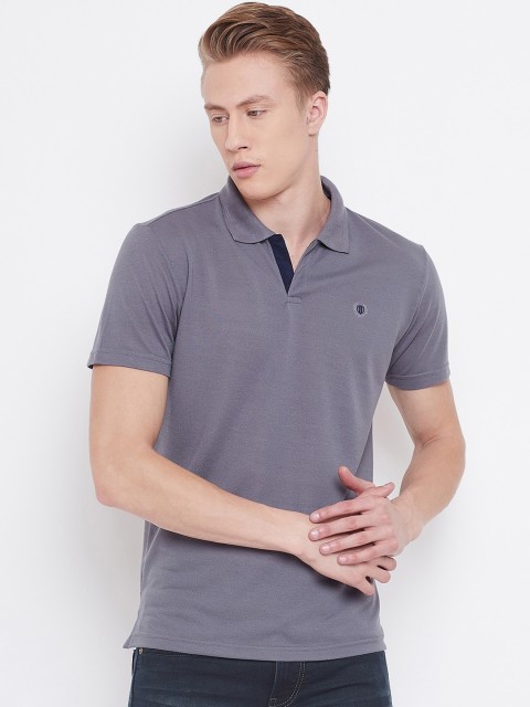 

Duke Men Grey Solid Polo Collar T-shirt