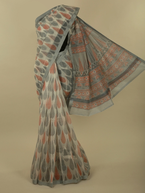 

Pothys Off-White & Green Supernet Printed Saree