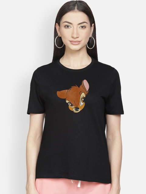 

Free Authority Women Black Bambi Printed Round Neck Cotton Pure Cotton T-shirt
