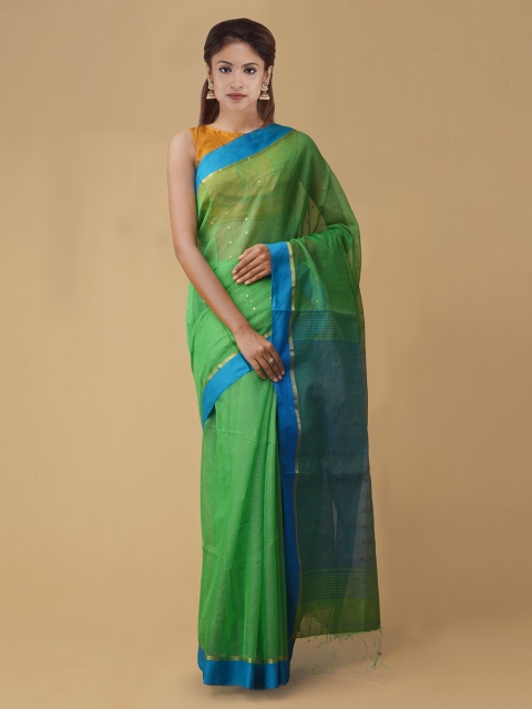

Unnati Silks Green Silk Cotton Woven Design Maheshwari Handloom Saree