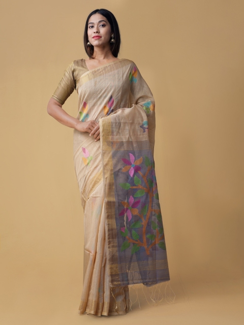 

Unnati Silks Cream-Coloured Printed Maheshwari Saree