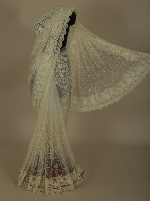 

Pothys Cream-Coloured Embroidered Jute Silk Saree