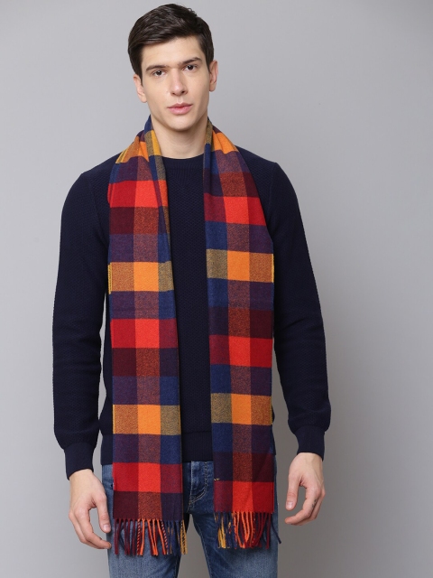 

GANT Men Mustard & Navy Blue Checked Woollen Scarf