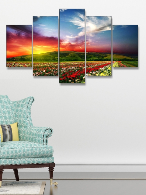 

Go Hooked Set Of 5 Green & Blue Digitally Printed Wall Art
