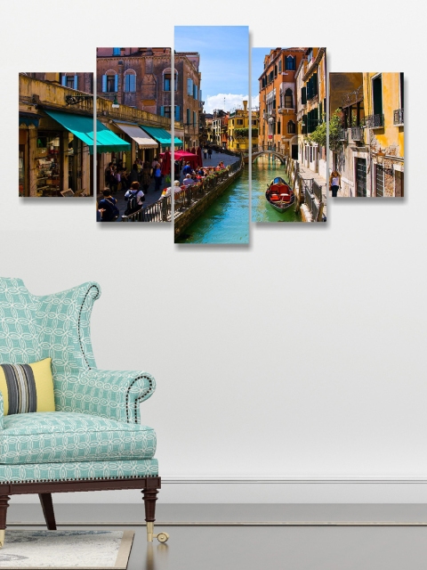 

Go Hooked Set Of 5 Blue & Brown Digitally printed Wall Art