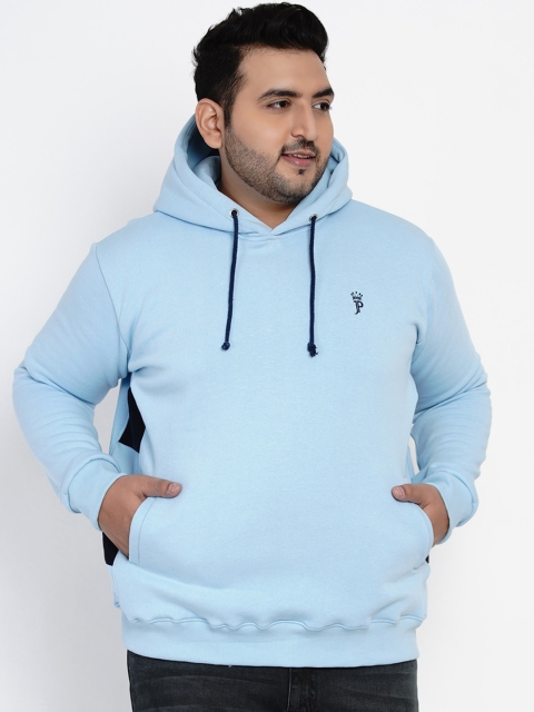 John Pride Men Blue Solid Hooded Sweatshirt