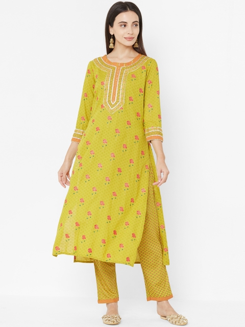 

FASHOR Women Green & Pink Printed Kurta with Trousers