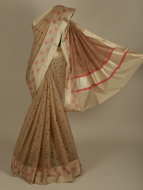 

Pothys Cream-Coloured Printed Supernet Saree