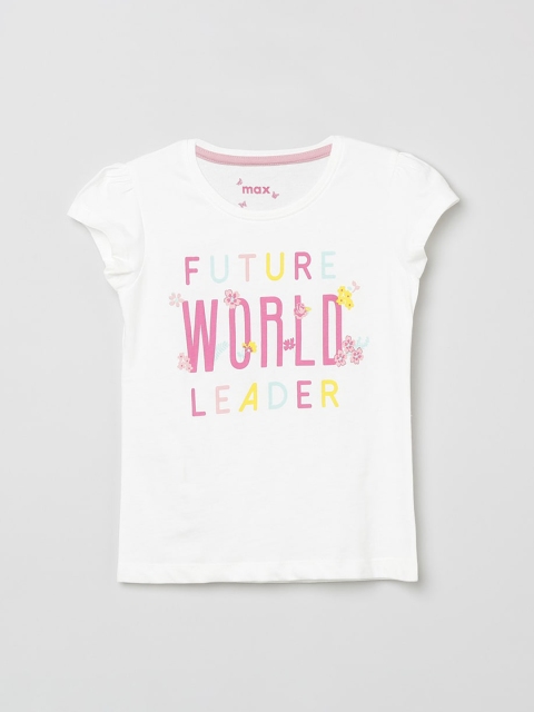 max Girls Off-White Printed Round Neck T-shirt