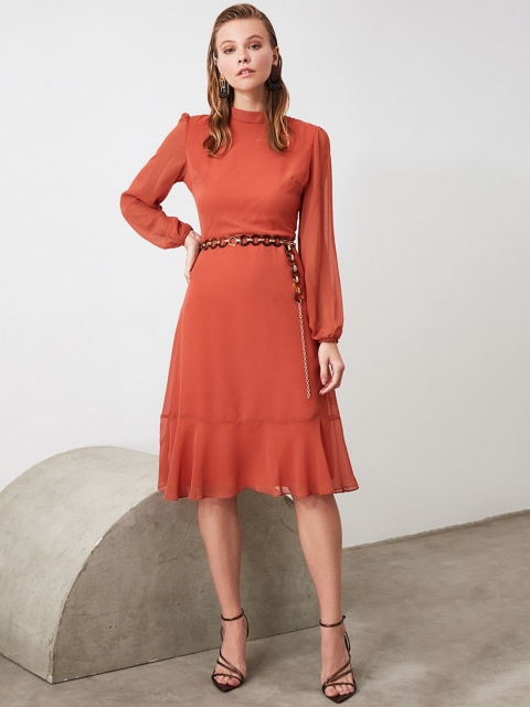 

TRENDYOL COLLECTION Women Brown Solid A-Line Dress