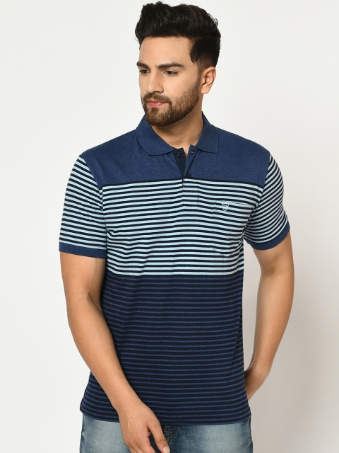 

Duke Men Blue Striped Polo Collar T-shirt