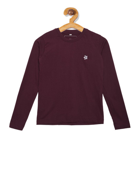 

Circle Square Unisex Kids Maroon Solid Round Neck T-shirt