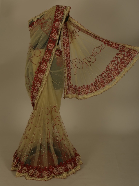 

Pothys Beige Embellished Jute Silk Saree