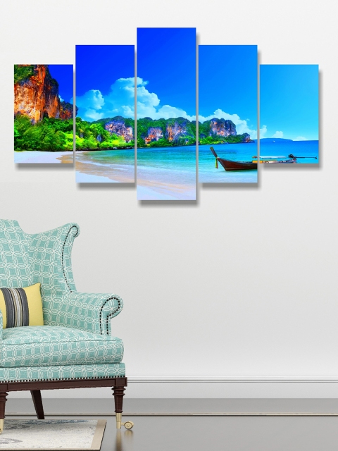

Go Hooked Set Of 5 Blue & Brown Digitally printed Wall Art