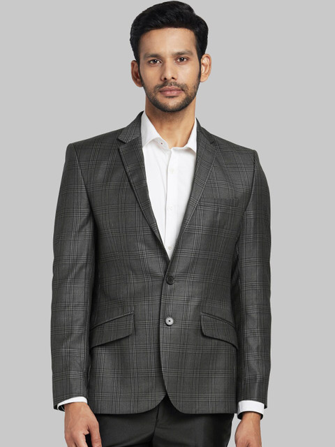 

Parx Men Grey Checked Single-Breasted Blazer