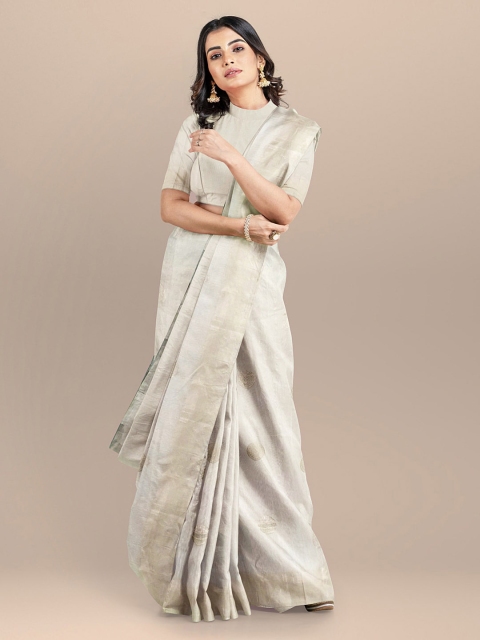 

BharatSthali Off-White Silk Cotton Woven Design Chanderi Saree