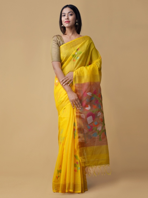 

Unnati Silks Yellow Woven Design Maheshwari Saree