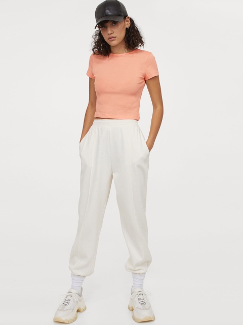 

H&M Women Orange Solid Ribbed Cropped Top