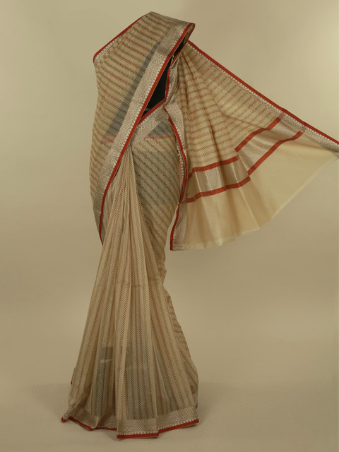

Pothys Cream-Coloured Printed Supernet Saree