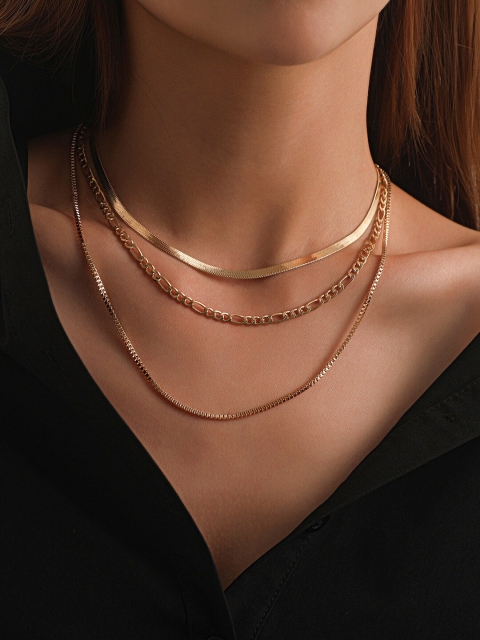 

ToniQ Gold-Plated Tri-Layered Snake Chain Statement Necklace