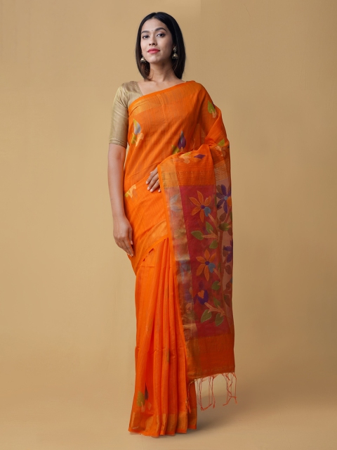 

Unnati Silks Orange Woven Design Maheshwari Saree