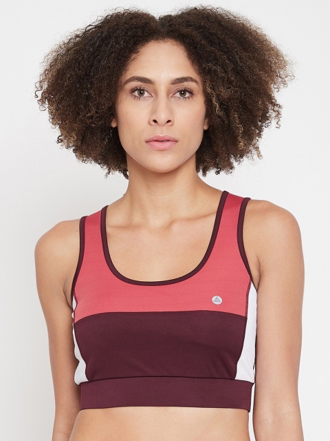 

Athleto Maroon & White Colourblocked Lightly-Padded Wireless Sports Bra AWBT008