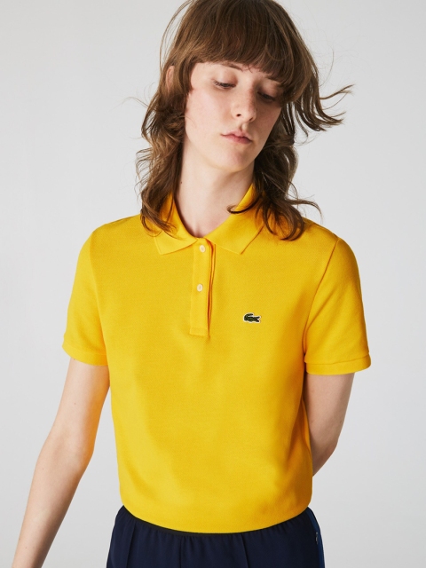 

Lacoste Women Yellow Solid Polo Collar Cotton T-shirt